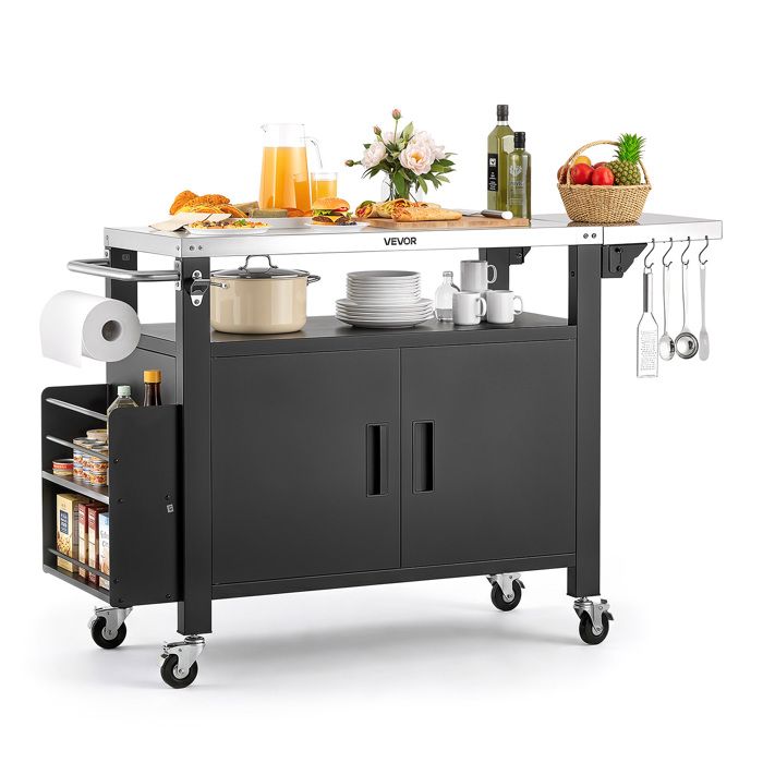 Desserte Plancha Extérieure 140 cm-VEVOR-Chariot de Barbecue avec Plateau en Inox et Placard de Rangement pour BBQ Jardin