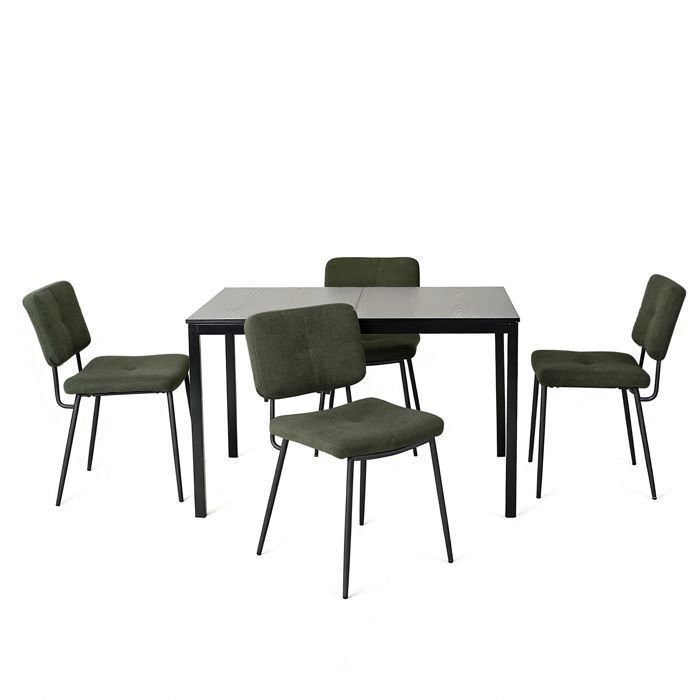 MEUBLES COSY Ensemble table à manger extensible noire et 4 chaises en tissu vert style scandinave