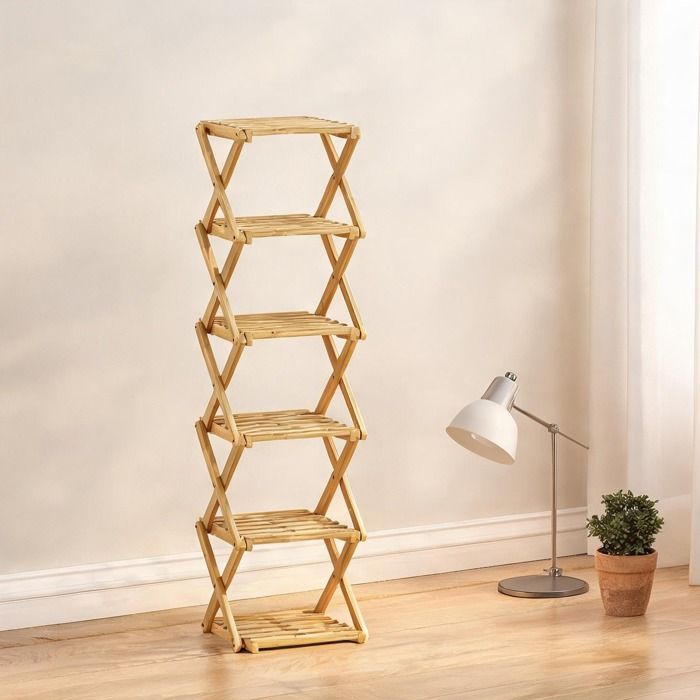 Meuble étagère à chaussures pliable 6 niveaux en bambou warm natural 30x29x108 cm entrée