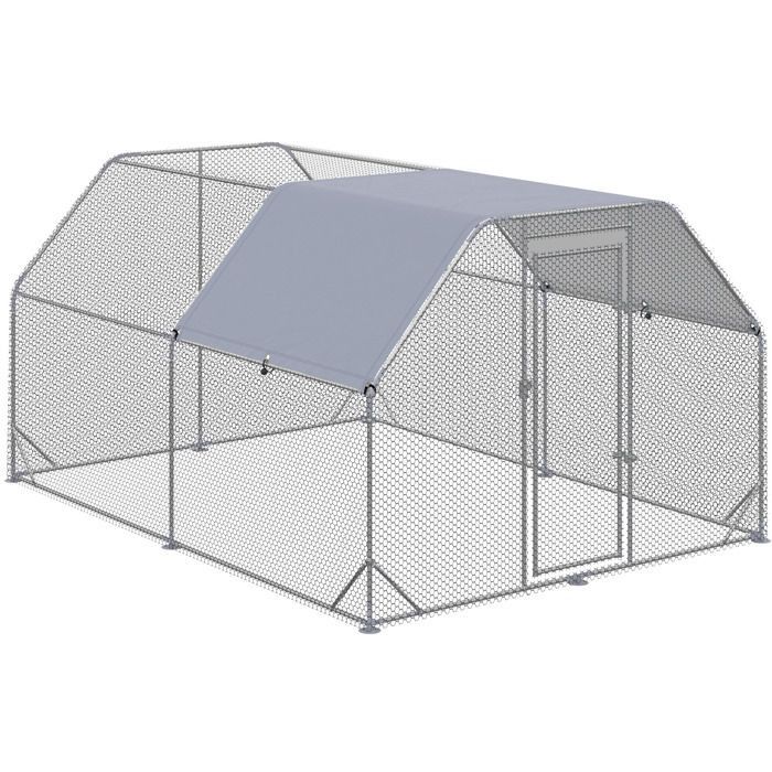 Poulailler enclos grand format – 10 à 12 poules – porte verrouillable – toit imperméable anti-UV – Gris – 280 x 380 x 195 cm