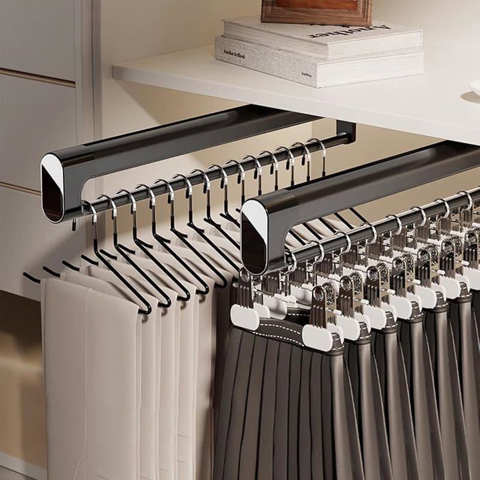 Tringle Penderie Extensible Coulissante Porte Pantalon 442mm double rail silencieux charge 25kg aluminium 442mm BARRE DE PENDERIE