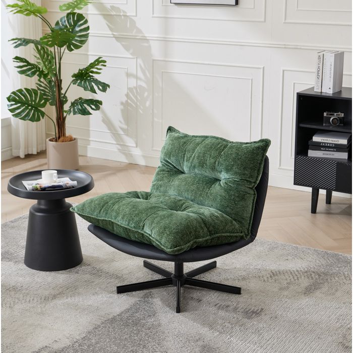 Fauteuil relax pivotant 360° dossier inclinable 3 positions chenille vert foncé et noir métal 150 kg JOINERY