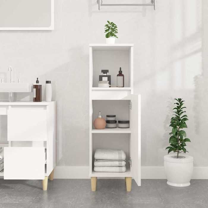 Armoire de salle de bain - vidaXL - blanc - 30x30x100cm - bois d’ingénierie - Compartiment ouvert - Résistant à l’humidité 746431