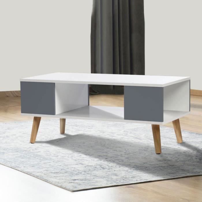 Table Basse Bois Style Scandinave avec Grande Capacité de Rangement 90* ...
