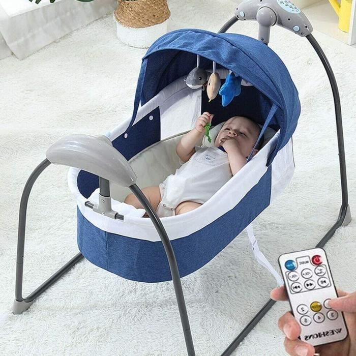 Berceau electrique pour bebe Lit a bascule pour tout petit nouveau ne Swing Berceau pour bebe avec musique Bluetooth Bleu Cdiscount Puericulture Eveil bebe