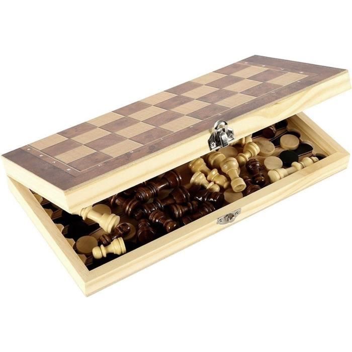 YongHang – Coffret D’échecs 3 En 1 En Bois Pliable : échecs, Dames Et Backgammon – Voyage, Famille, Tous âges