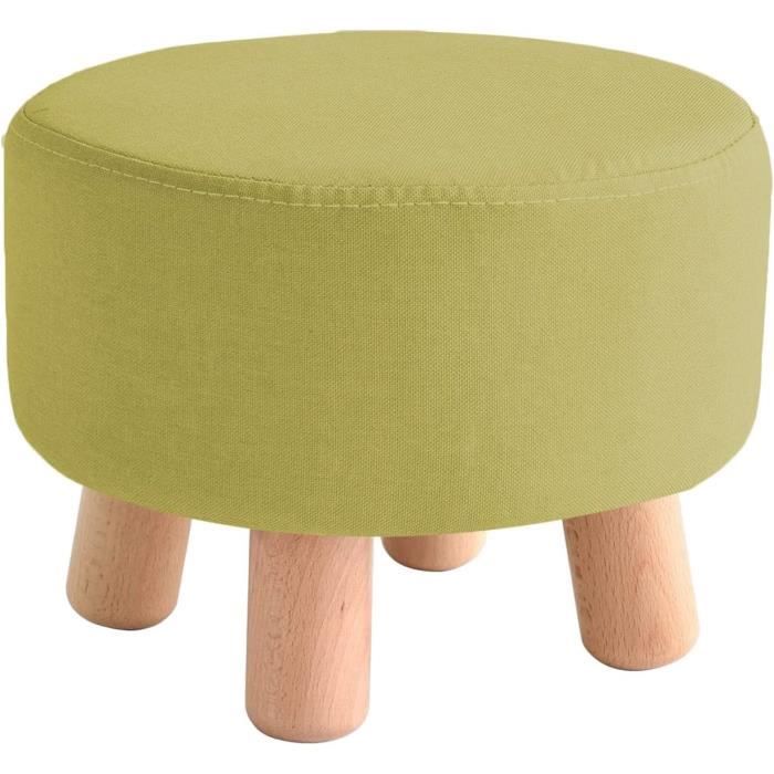 Meuble Déco Pratique Petit Repose-pieds Ottoman En Lin Avec Pieds Bois - 38x26x23cm - Siège Supplémentaire, Rangement - Kaki Charge 110 Kg