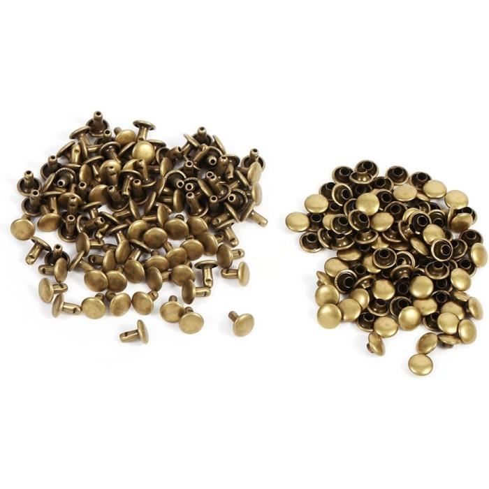 Amindz 180 Ensembles Rivets Cuir,Rivet Tubulaire Métal En 3 Tailles,Rivets à Double Capuchon