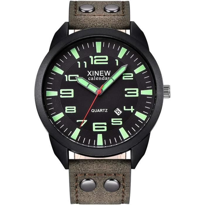 Montre Bracelet Rectangulaire Noir Aiguille Rouge Montre Homme En