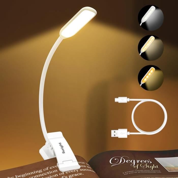 Lampe de Lecture, Rechargeable Liseuse Lampe en 3 Mode Luminosité,Pince  Lampe Livre, Nior - Cdiscount Maison