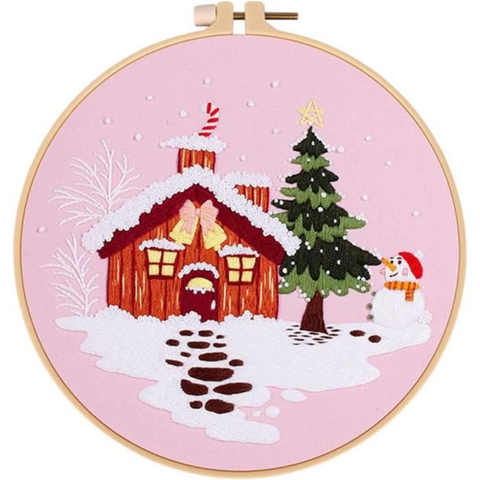 Kit Broderie Débutant JSRQT - Point De Croix Lutins De Noël - Cercle, Tissu, Fils Et Aiguilles Inclus