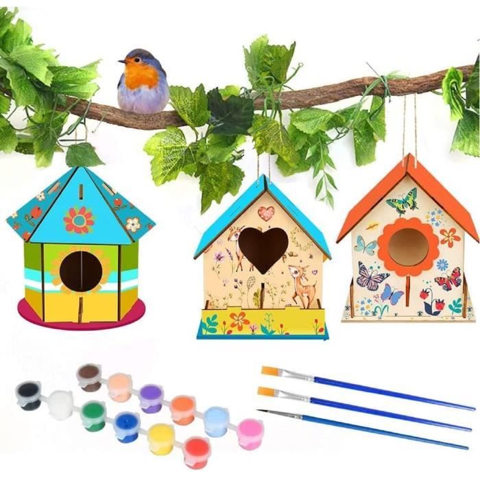 Zeuwets Maison D'oiseau en Bois Bricolage Enfants, 2 Pièces Maison D'oiseau  Activite Manuelle, Maison