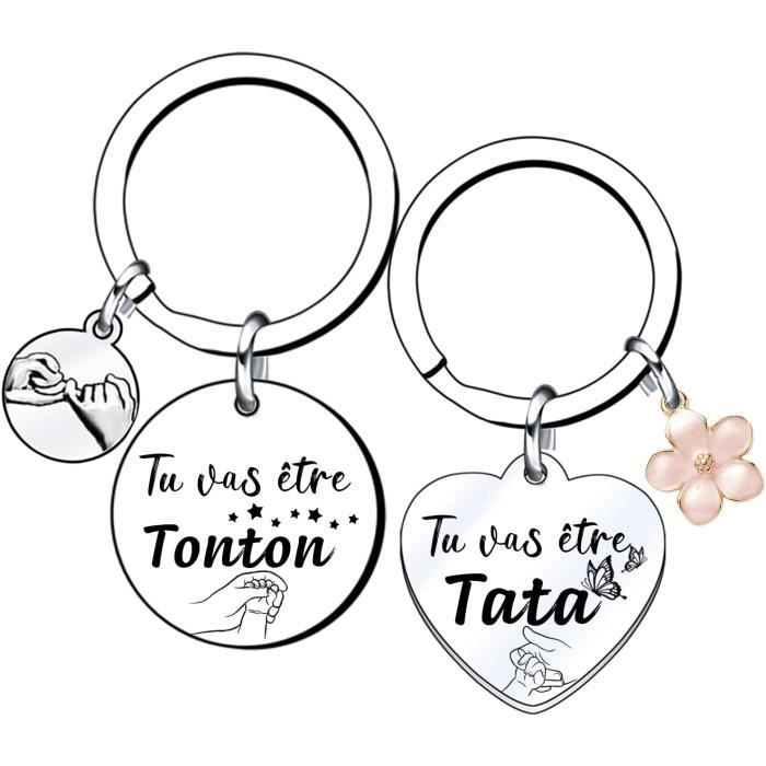 Set Di 2 Portachiavi In Acciaio Per Annuncio Gravidanza: 'Presto Sarai Tata/Tonton' - Regalo Originale Per Futuri Zii