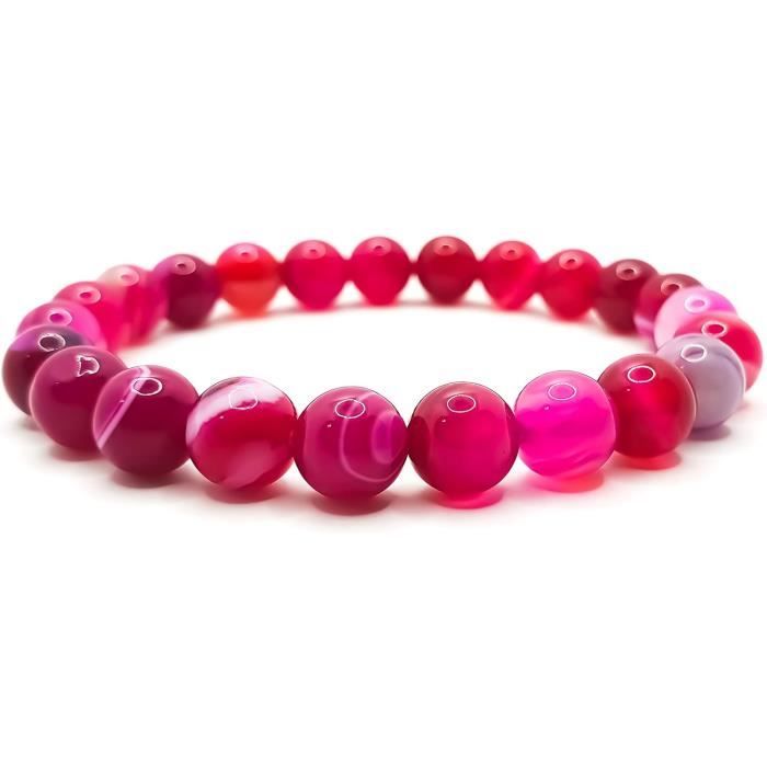 Bracelet élastique Avec Des Pierres Précieuses Naturelles De 8 Mm Aux Propriétés De Guérison Orné D'une Breloque En Argent 925 , Base, Agate Noire., ZJ667