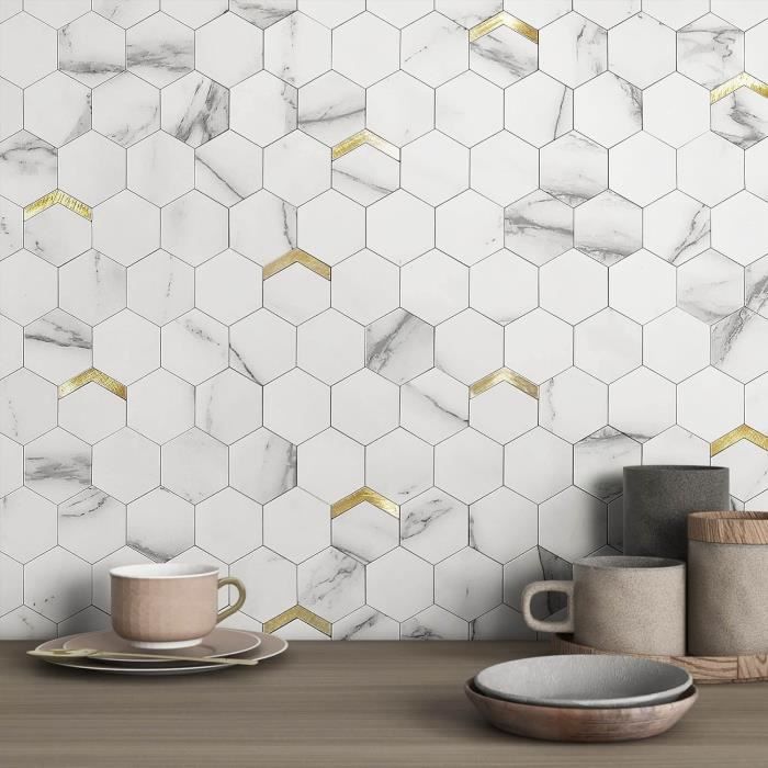 10 Carreaux Muraux Adhésifs à Coller 12x12 Pouces – Marbre Bleu Gingham Art Déco