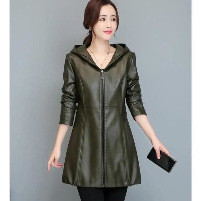 Tissu Veste en cuir a capuche longue pour femme manteau en cuir vestes decontractees pour femme mode feminine S 3XL color 3 M E Cdiscount