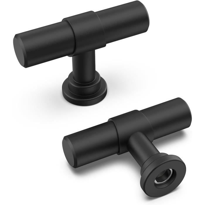 Lot 10 Boutons Placard Aluminium Noir Mat - 26.5mm Meuble Cuisine