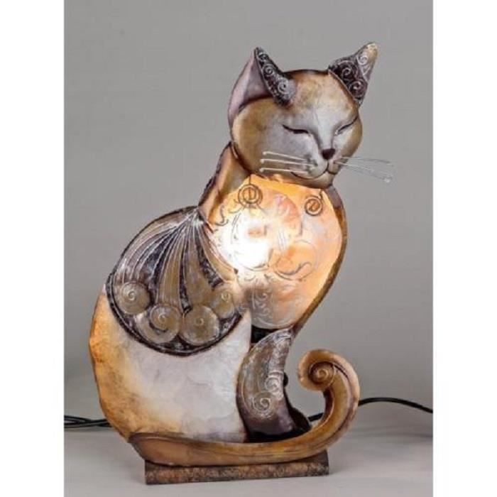 Lampe Shell Chat Assis Beige Brun Formano Cdiscount Maison