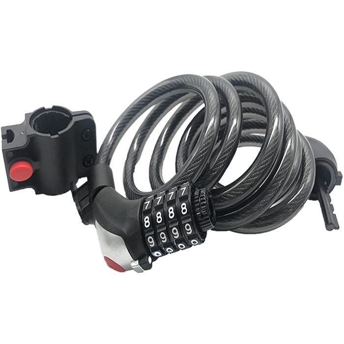 Antivol Vélo à Combinaison 5 Chiffres – Câble De 12 Mm X 130 Cm, Support Inclus | Sécurité Bicyclette, Scooter, Équipement Extérieur