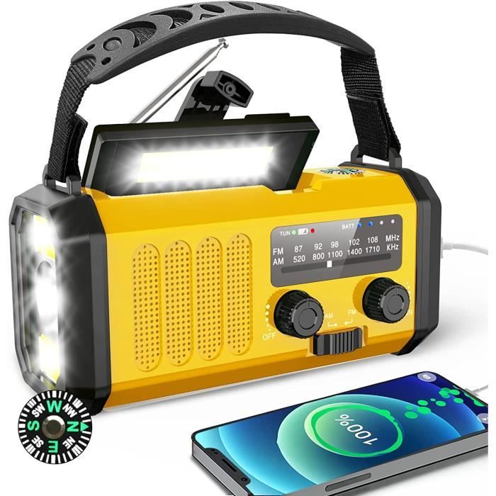Radio D’Urgence 30000mAh Manivelle Solaire – AM/FM, Bluetooth, Lampe LED, SOS, Boussole – La Meilleure Pour Camping & Catastrophes !