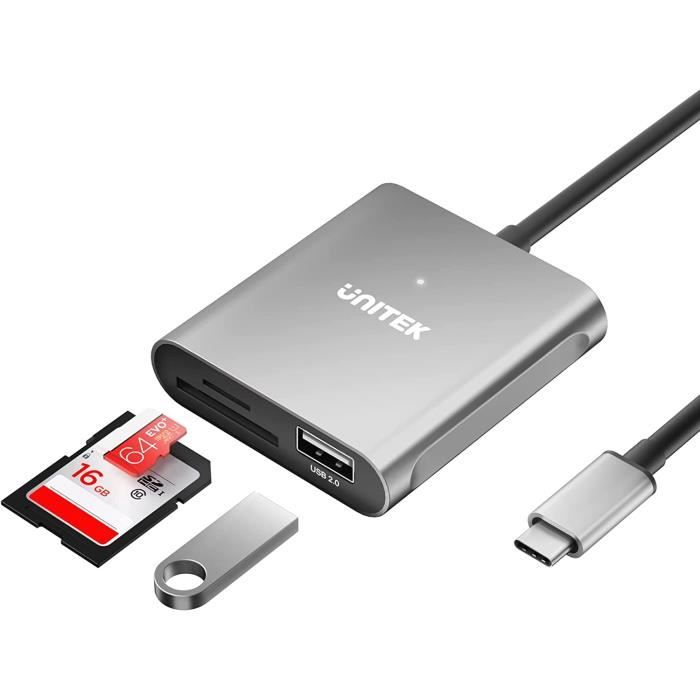 USB C Lecteur de Carte SD-Micro SD,Unitek 3-en-1 Type C Lecteur de  Caméra,Adaptateur Carte SD Supporte la Capacité Max de [304] - Cdiscount  Informatique