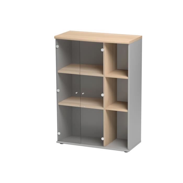 Rangement haut 2 portes vitrées - Industriel GAMI - L:80 H:114 P:39 - Décor Bois Rangement haut 2 portes vitrées - Industriel GAMI - L:80 H:114 P:39 - Décor Bois
