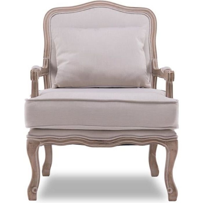 fauteuil gustave style louis xv - marque - tissu beige - avec accoudoirs
