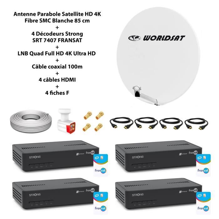 Kit Complet Antenne Parabole 65 Cm + LNB Twin + Décodeur TNT SAT + Câbles - Prêt à Installer - 9