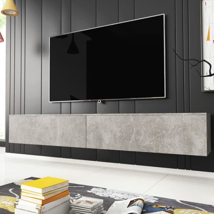 Meuble Tv Suspendu Blanc Laqué 140 Cm Meuble Tv Meuble De Salon Kane 180 Cm Beton Sans Led