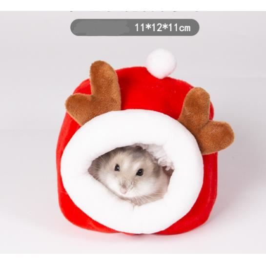 Petit Lit Hamster de Noel Accessoires Hamster Doux Coton pour Hamster Maison Nid Hamster Hiver Mini de Grotte Peluche Hamster.