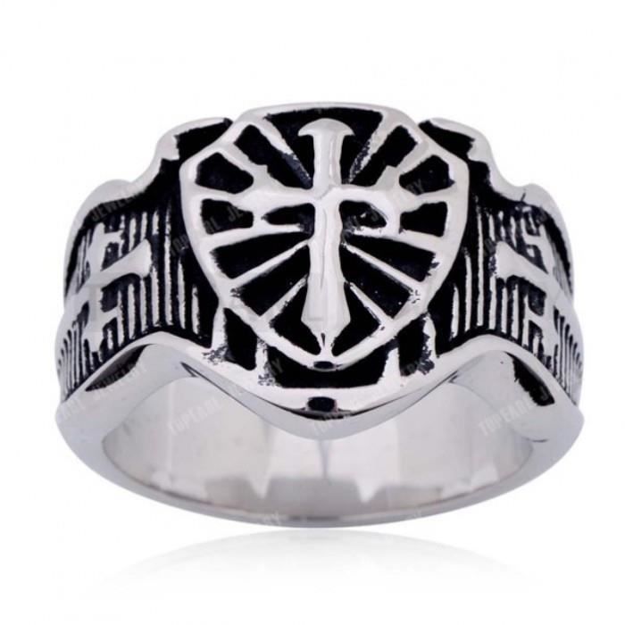 Chevaliere croix chretienne et blason 10us bague homme biker