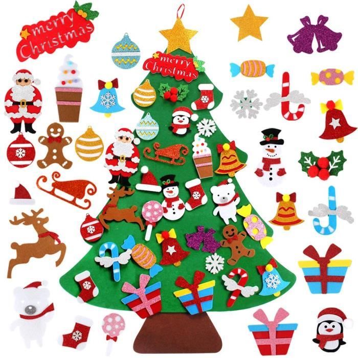 Sapin de Noël en feutre avec bonhomme de neige, 102 cm. Décorations de sapin de Noël pour