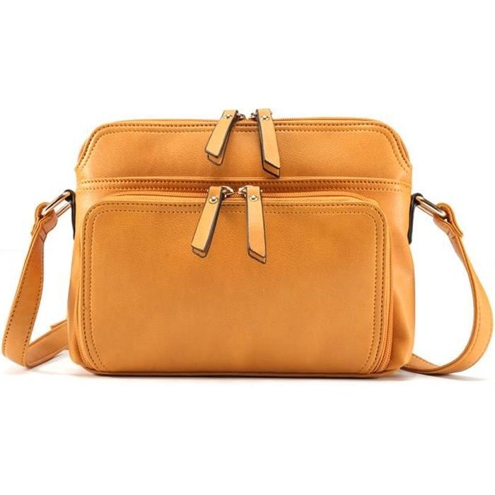 Sac ?� Main Bandouli?�re en Cuir PU multi-poches Pour Femme Brun - Cdiscount Bagagerie - Maroquinerie
