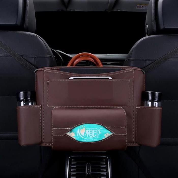 Organisateur De Poche Latérale Voiture En Cuir – Rangement Siège Auto Pour Téléphone, Argent, Documents | Installation Par Sangle Adhésive - 8