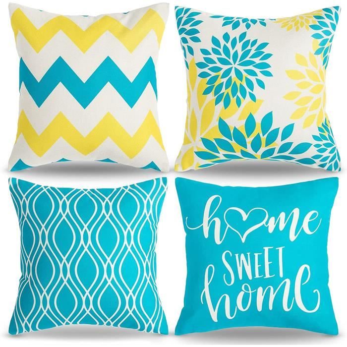 Lot De 4 Housse Coussin 45x45cm Velours Doux Bleu - Déco Canapé Scandinave Moderne