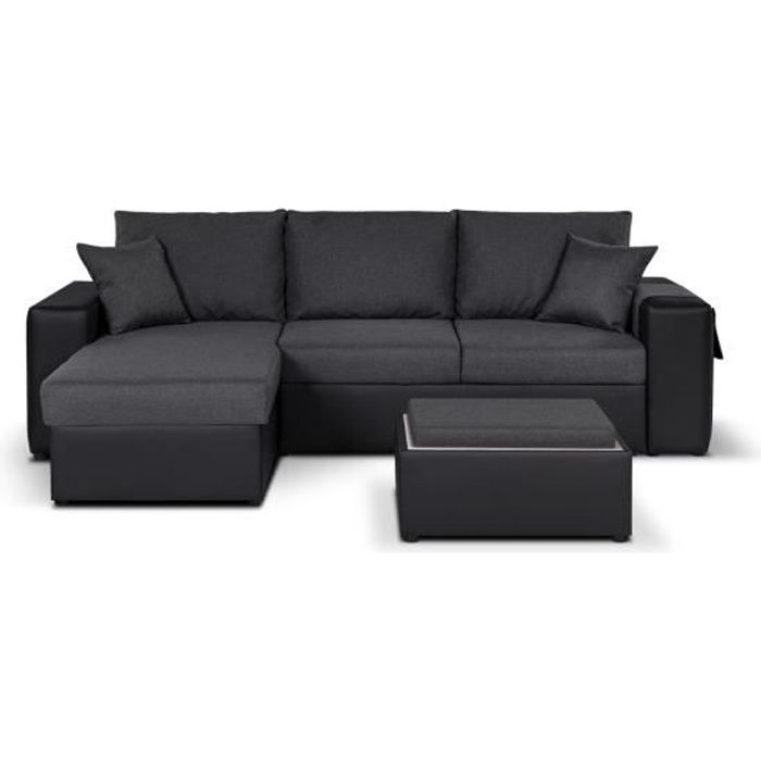 floride canape d angle reversible convertible coffre pouf et table inclus couleur noir gris achat vente canape sofa divan cdiscount
