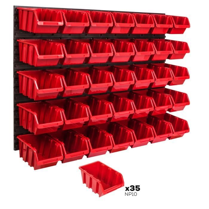 Système de rangement 115 x 78 cm a suspendre 35 boites bacs a bec L rouge boites de rangement