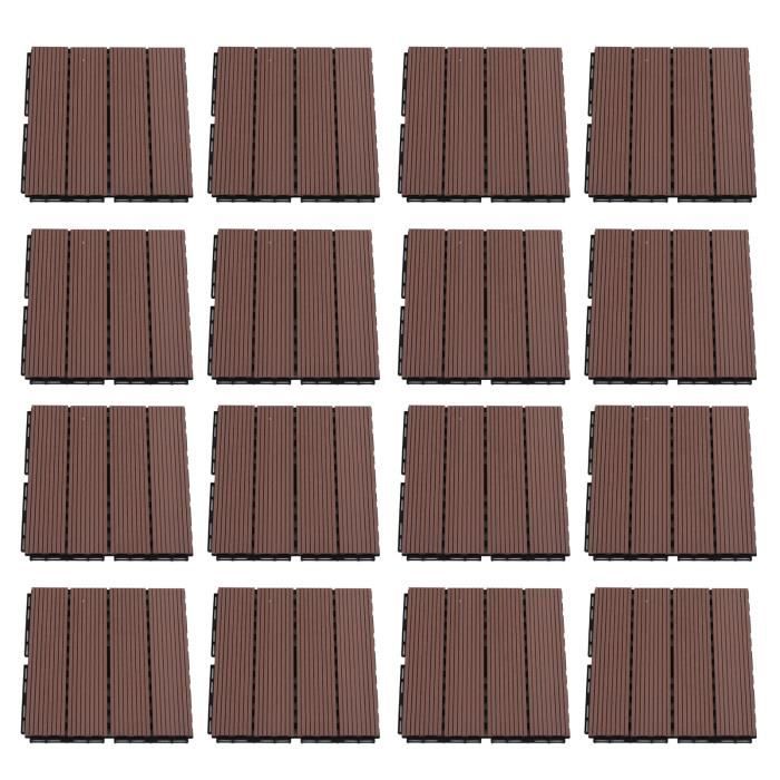 Carreaux de terrasse composites bois-plastique (teck 3D, 9 pièces), carreaux de terrasse emboîtables, carrelage de sol, résistant à l'eau, intérieur et extérieur, 30,5 x 30,5 cm