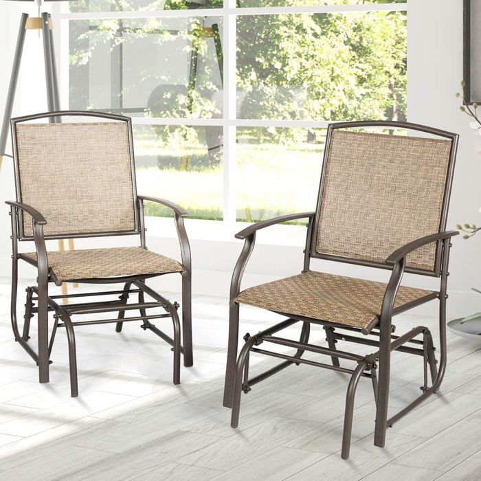 chaises de jardin en textilène costway - lot de 2 - cadre en acier - marron