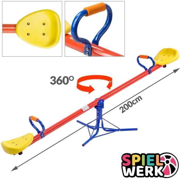 Balançoire à bascule pour enfants 200x67x70cm extérieur acier laqué  pivotable 360° tape-cul face à face jeu extérieur jardin - Cdiscount Jeux -  Jouets