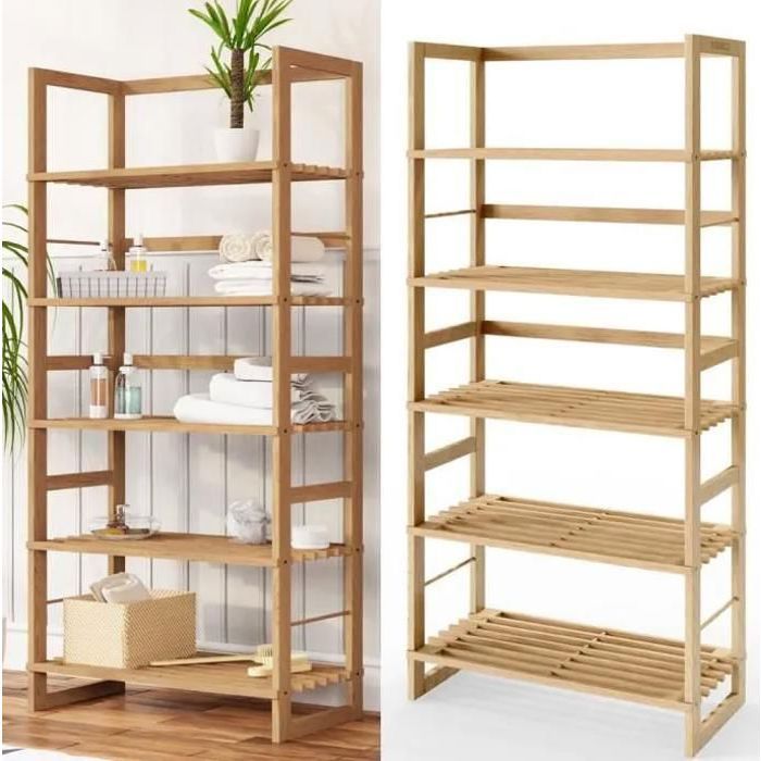 CASARIA® Lot de 2 étagères de rangement à 5 niveaux 135 5 x 58 x 27 cm bois présentoir multifonctionnel salle de bain CASARIA® Lot de 2 étagères de rangement à 5 niveaux 135 5 x 58 x 27 cm bois présentoir multifonctionnel salle de bain