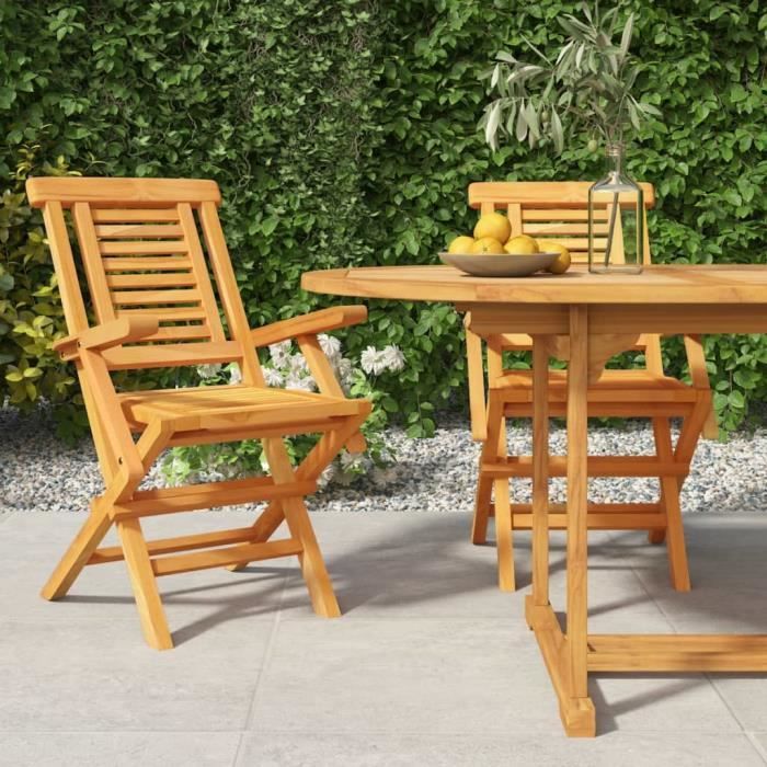 Chaises de jardin pliantes 2 pcs 56x63x90 cm bois massif teck ...