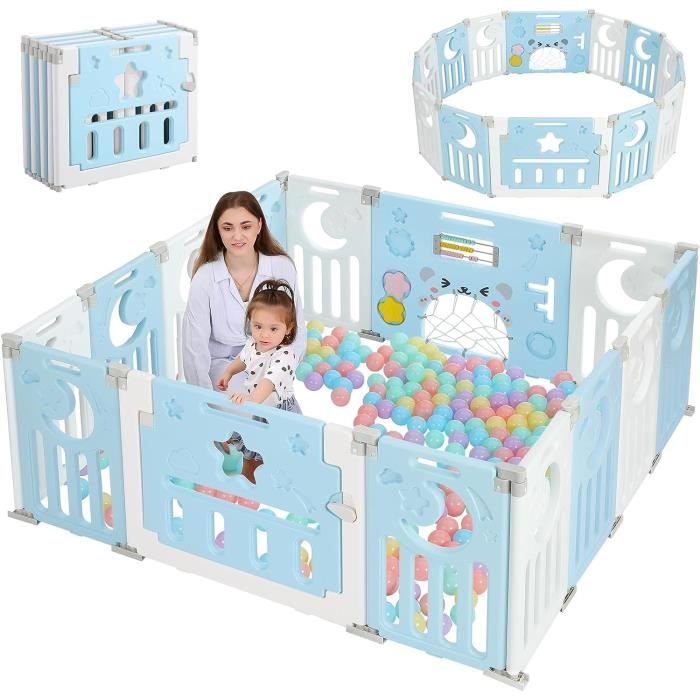 Parc Bébé 12+2 Panneaux Pliable,Parc Bebe Modulable Plastique,Parc Bebe 150×150CM avec Porte,Parcs Enfant XL avec Panneau d'activité