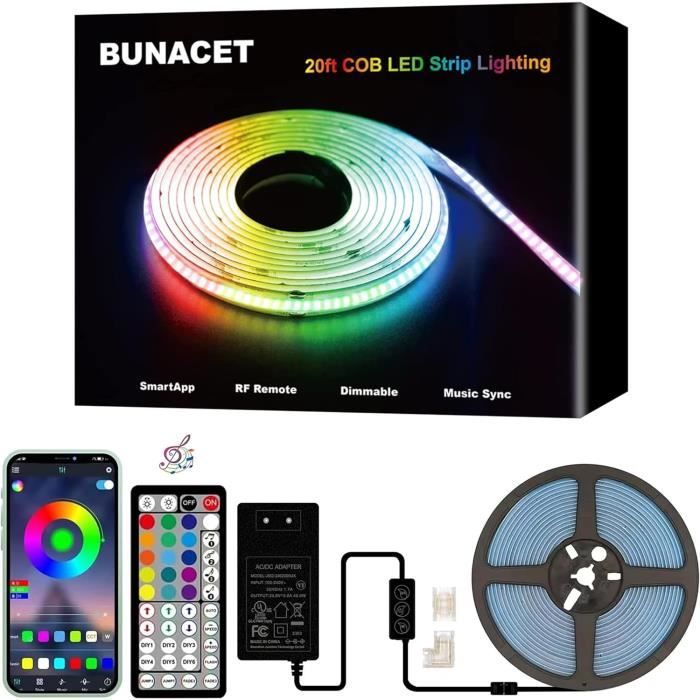 Ruban Led Cob Rgb 6M 24V, Multicolore Bande Led Avec App Contrôle ...
