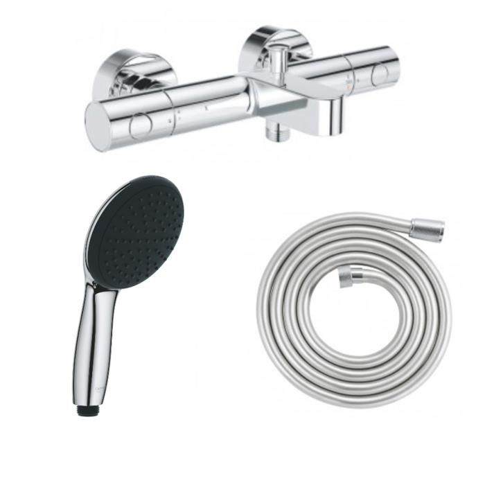Grohe Pack mitigeur bain douche thermostatique Precision Get + Douchette Vitalio Start 100 + Flexible 2000