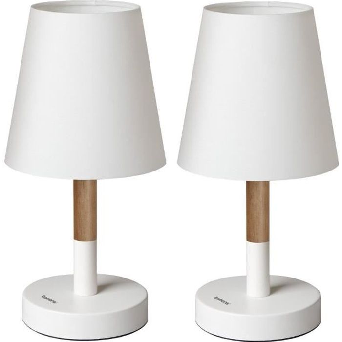 TOMONS Lot de 2 Lampes de Chevet LED - Bois et tissu - Blanc - Cdiscount  Maison
