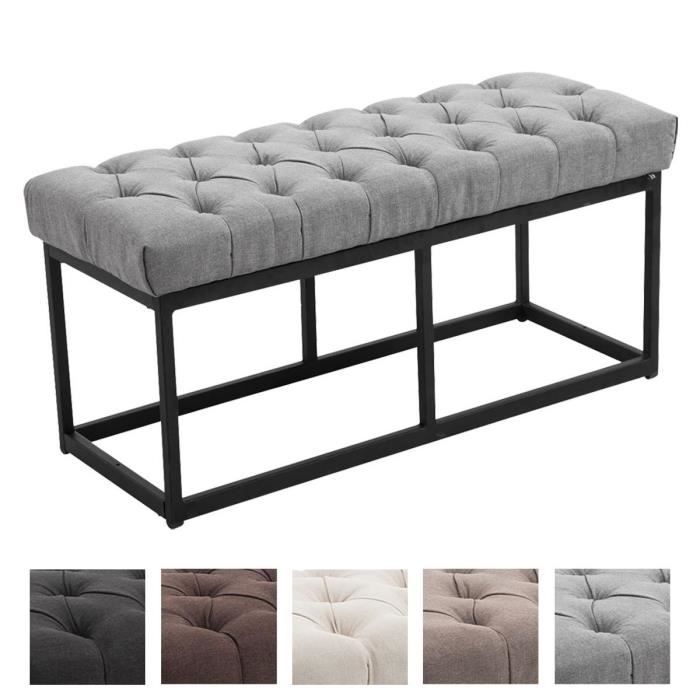 Banquette Design Amun en Tissu Gris - CLP - Style Chesterfield - Piètement Métal Noir Mat