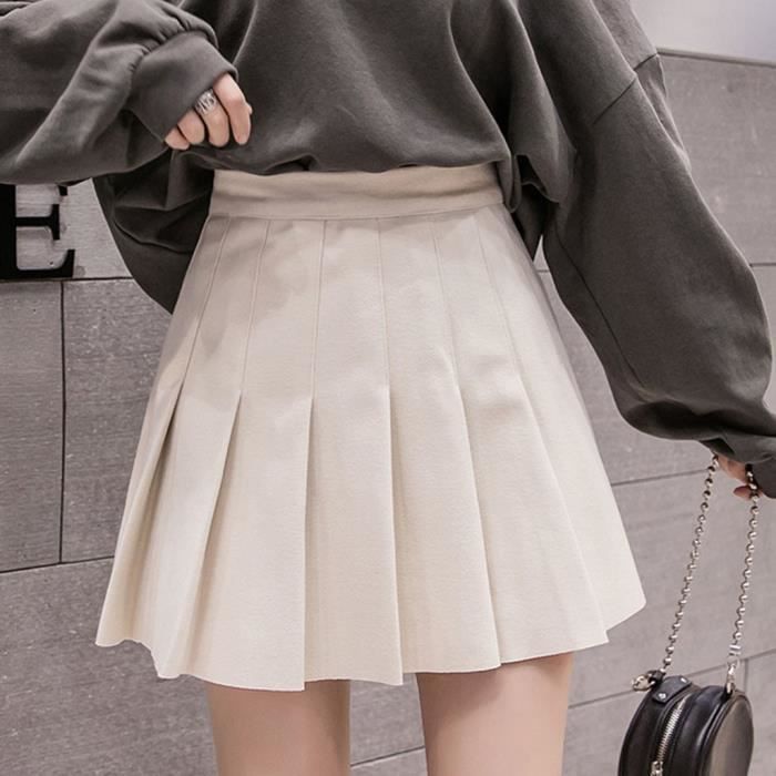 Femmes Casual Jupe plissée élastique taille haute jupe courte jupe de laine Beige  Beige - Cdiscount Prêt-à-Porter