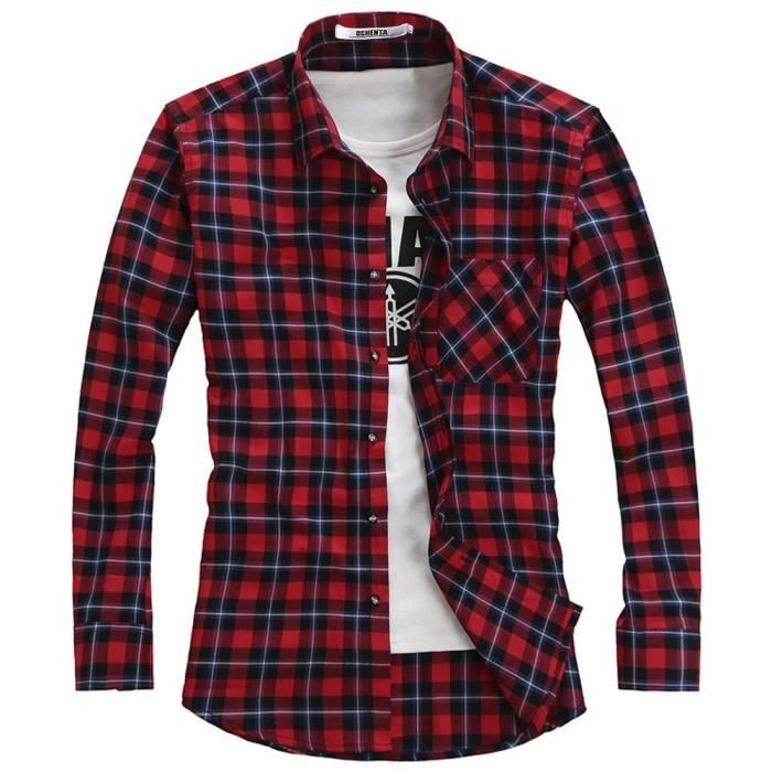 Chemise Homme Manches Longues à Carreaux - Flanelle Décontractée, Grande Taille - Pour Automne, Style Streetwear Ou Travail