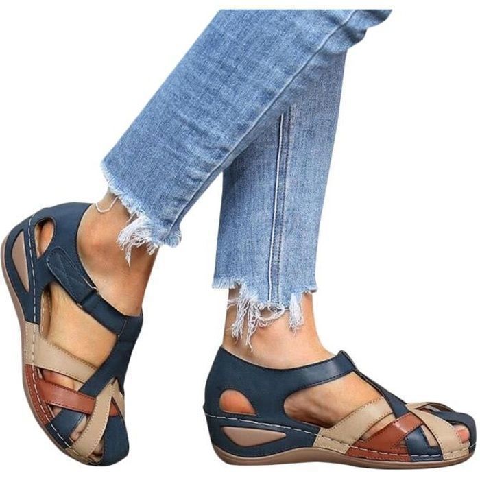 Sandales Plates Femme MINETOM Bout Ferme Creux Ete Plage Marche Bleu Bleu Cdiscount Chaussures